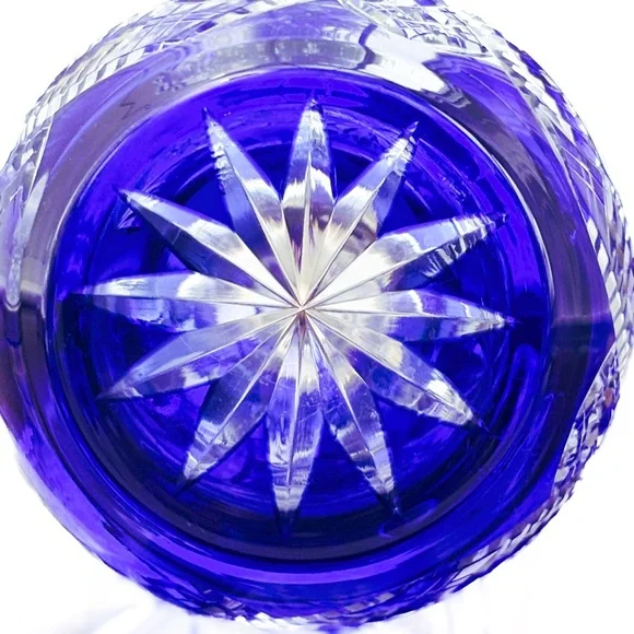 Bohemian Cobalt Blue Cut Crystal Pitcher | Hand Cut Czech Lead Crystal Barware - Picture 8 of 15